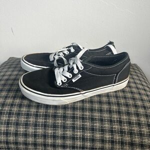 Vans Low Top Canvas Skate Shoes Black White Lace Up Kids Size 7
